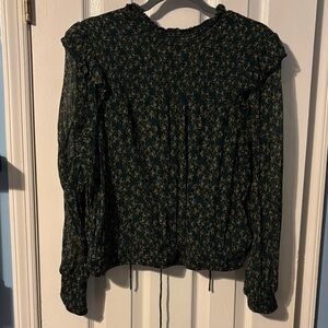 Free People Dark Green Floral Blouse